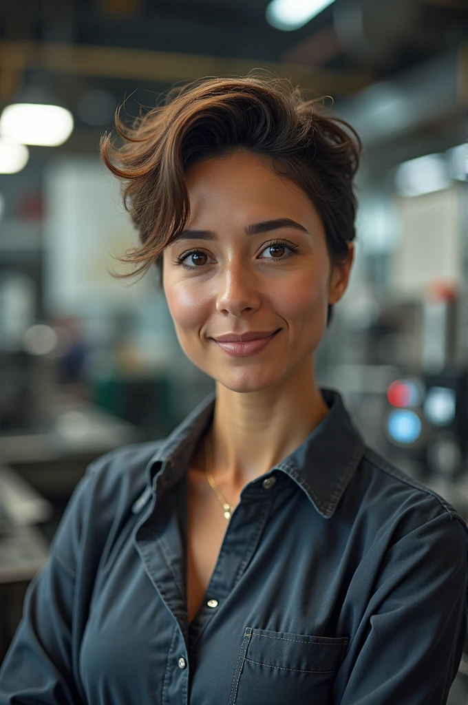 Woman with short hair, Brown eyes, thin lips, engineer