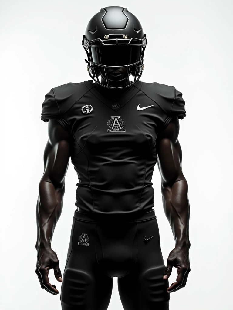 Minimalist all-black football uniform with a train symbol