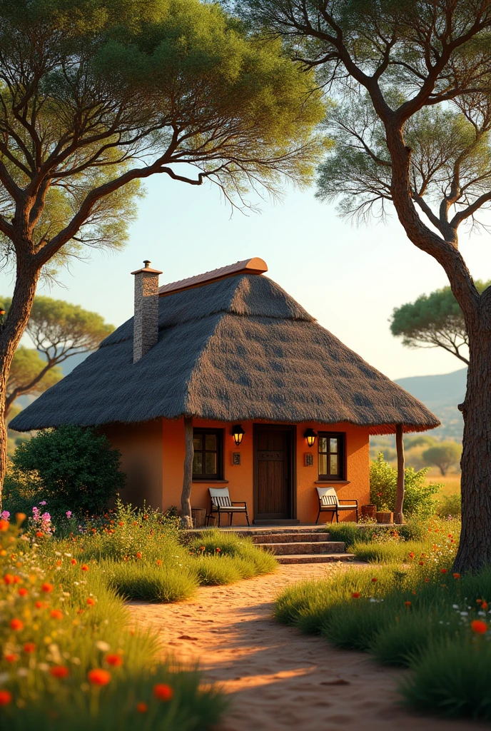 A small bungalow with an African environment Realistic paint