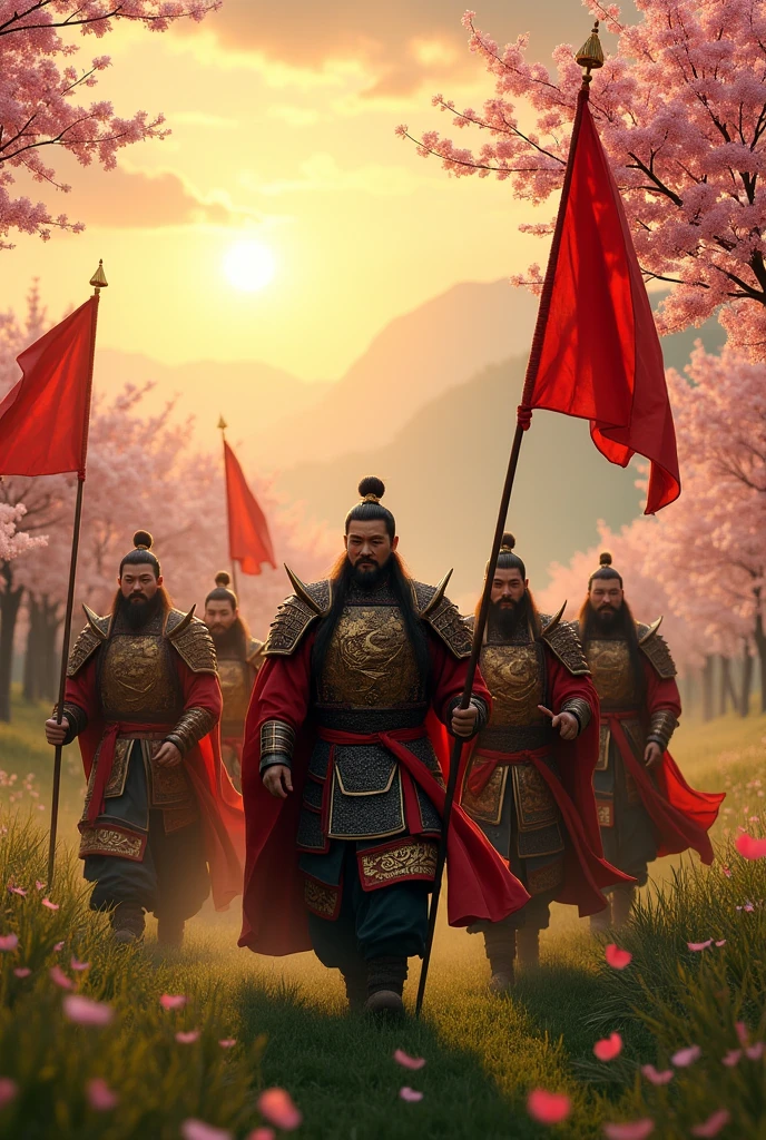 Ancient Chinese Soldiers returning from war victoriously jubilating