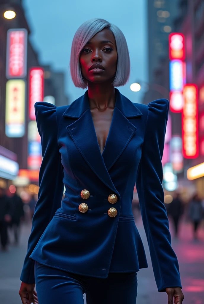 The woman had a shiny black skin and a slight French accent. She wore a very chic velvet blue suit, with wide shoulder pads that looked like wings and narrowed to a waist decorated with gleaming golden buttons. She had short, silver hair, almost metallic, divided in half. She looked like a futuristic rock star, not an old Victorian lady.