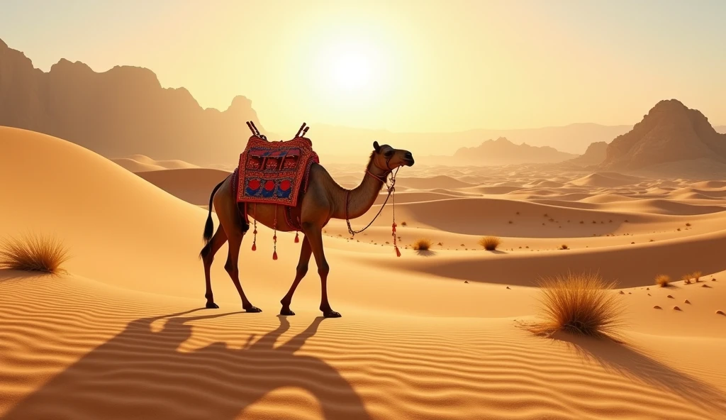 In the desert, hot and dry,
There's a camel, walking by,