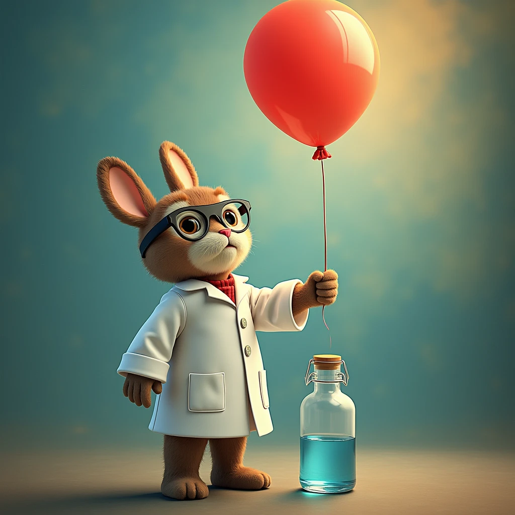 A scientist with a balloon with a bottle
