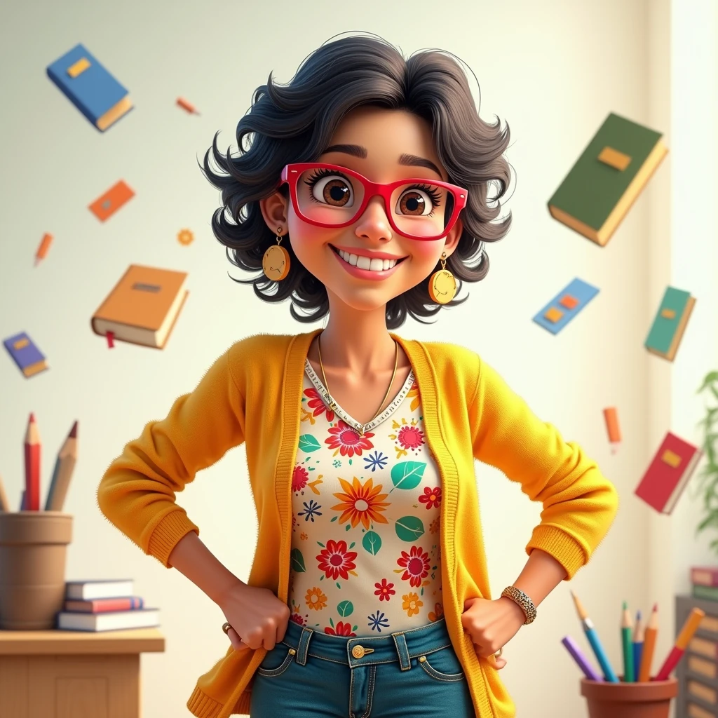 A Disney Pixar style teacher with a transparent background