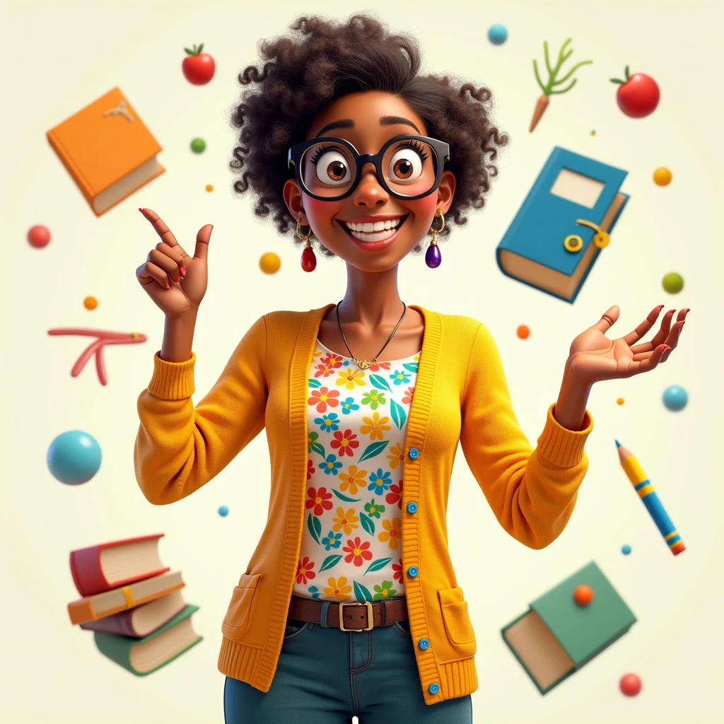 A Disney Pixar style teacher with a transparent background