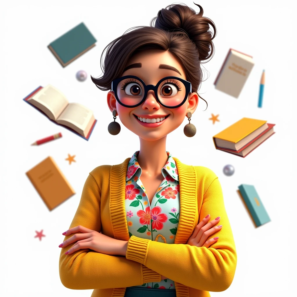 A Disney Pixar style teacher with a transparent background