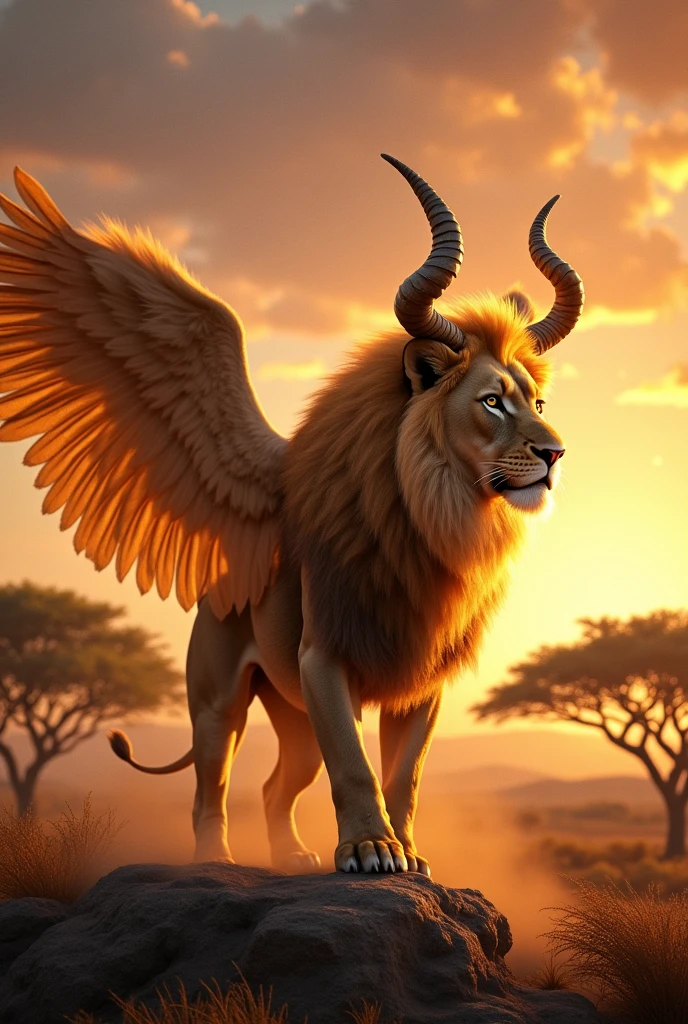 Create a lion with wings and horns 