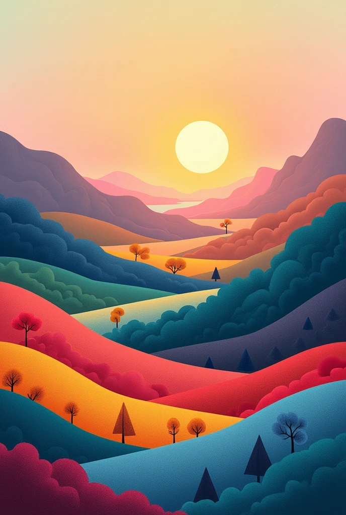 easy landscape, subtractive colors (yellow, red, blue and pink) and addictive (blue, green, yellow,red y rosa)