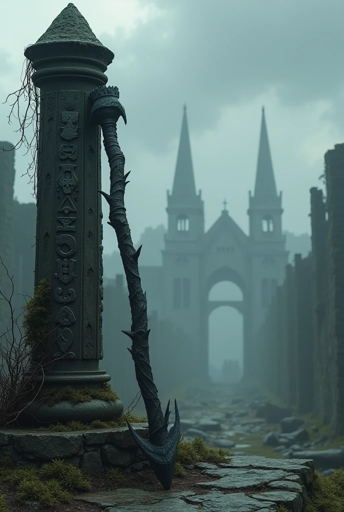 Create an image of a non-magical staff inspired by Dark Souls.