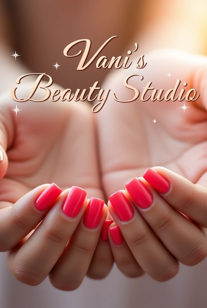A logo related to manicures to be used as the brand of a beauty salon called "Vani's Beauty Studio " With 5 fingers appearing from each hand, all with the same nail polish color..
