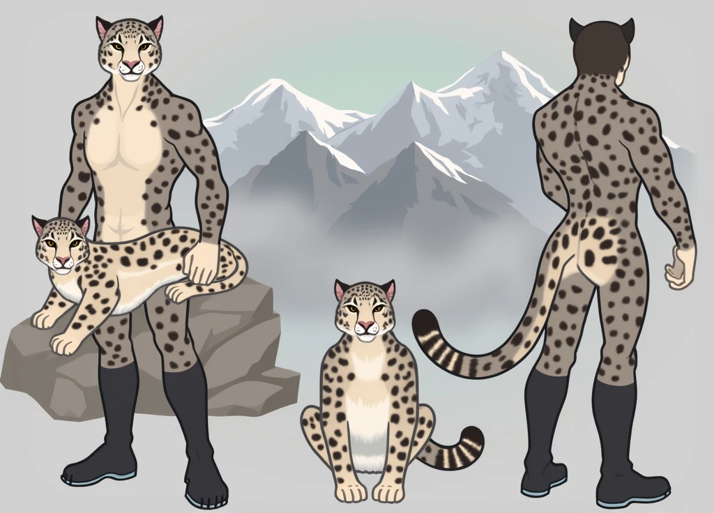 Snow leopard with its back open 