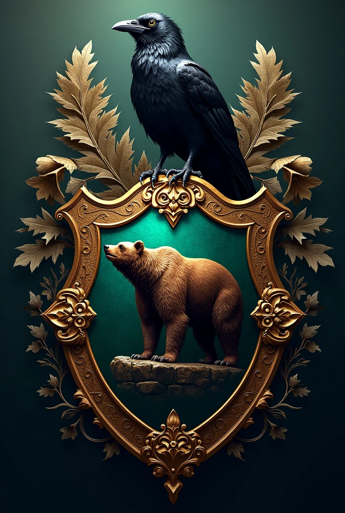 Family crest with raven and bear