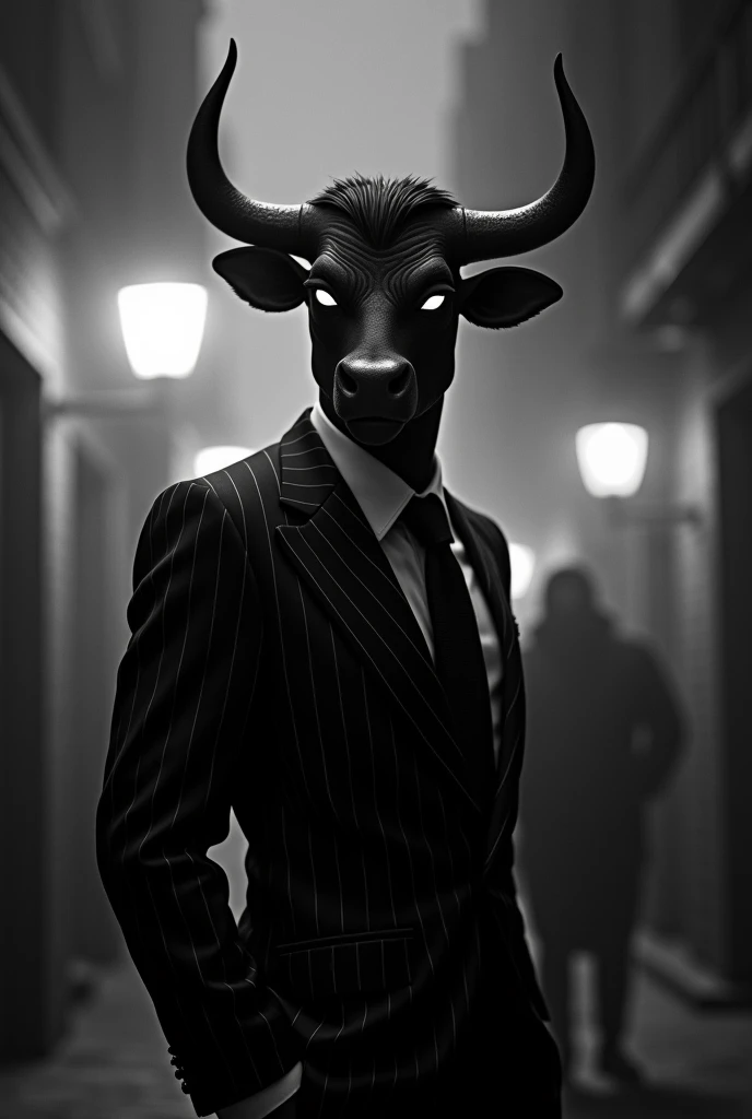 A Walt Disney style bull gangster black and White noir thriller  horror 