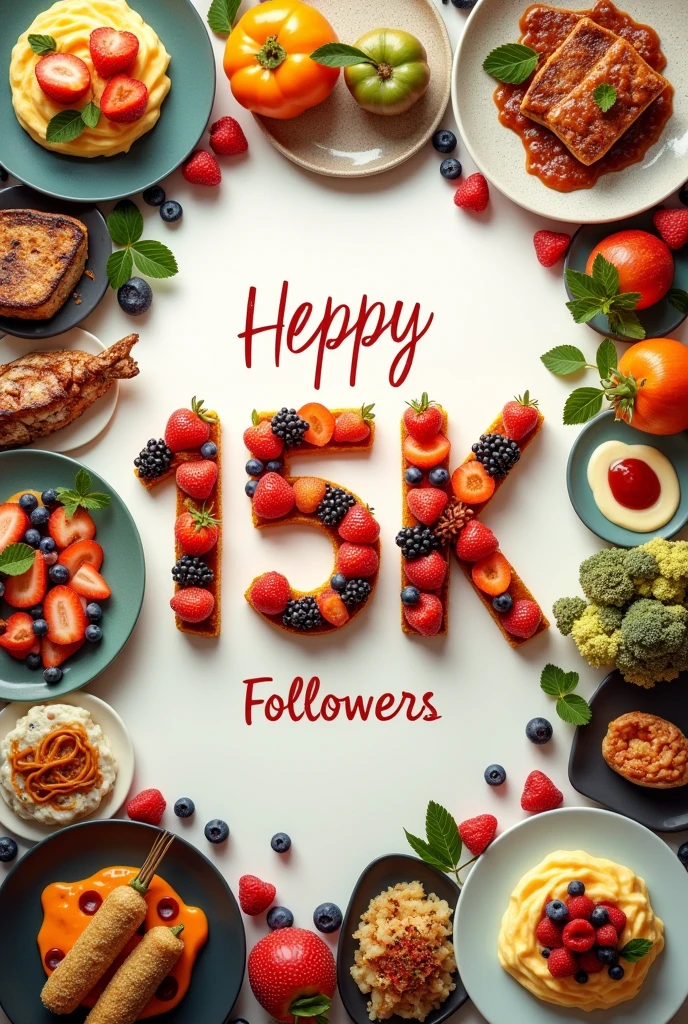 Create 15k followers image outlined by food photos for Instagram post