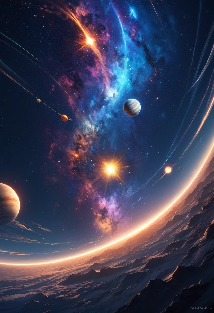 sparkling starry sky, breathtaking planets