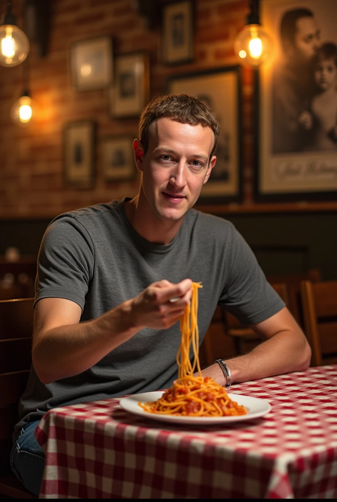 Mark Zuckerberg eating pasta