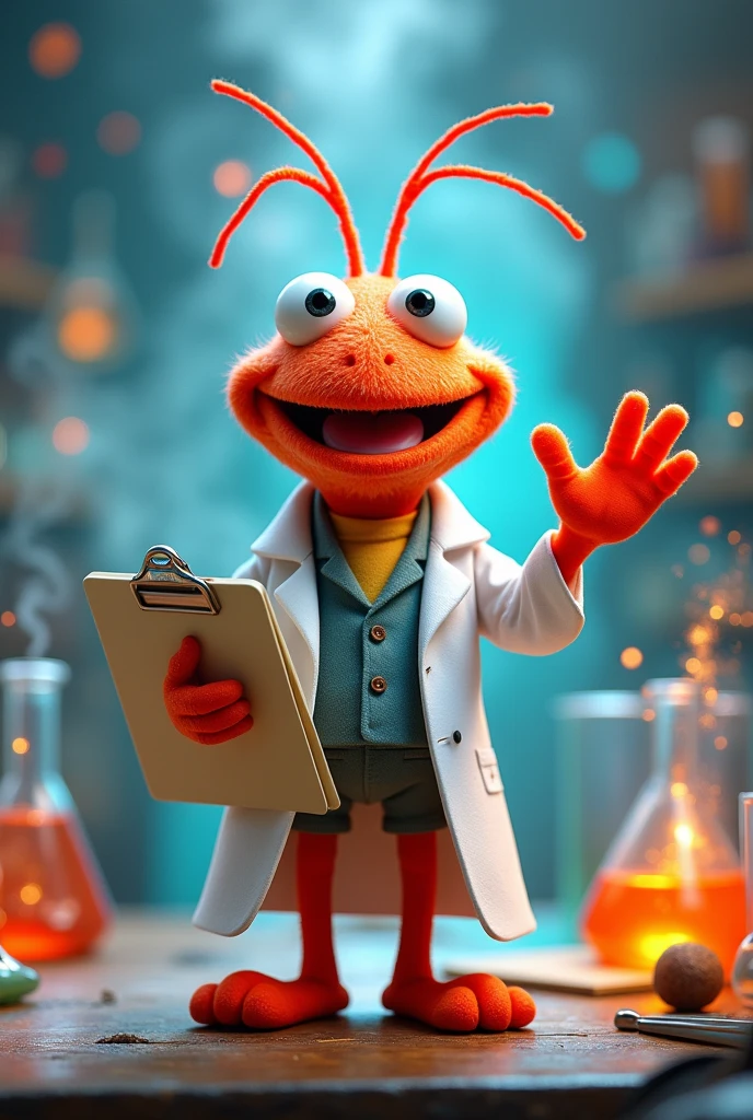 Create an image of the character Pepe from the Muppets series dressed in a white lab coat