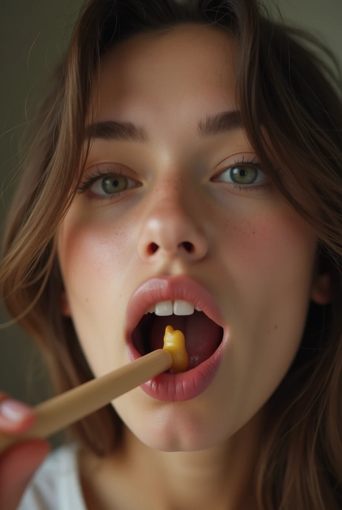 A young woman performing oral sex with a penis in her mouth