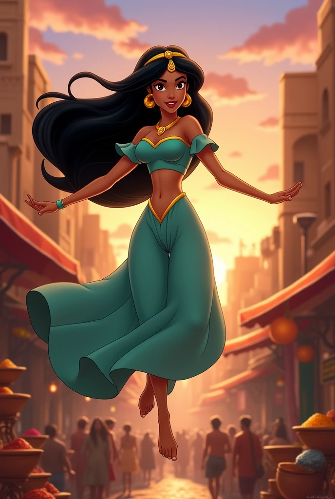 Stunning Princess Jasmine, photo in 8k, in action, cinematic.