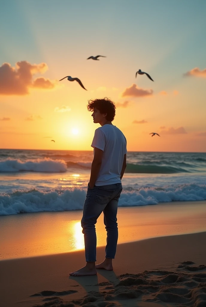 Lonely young man on the beach