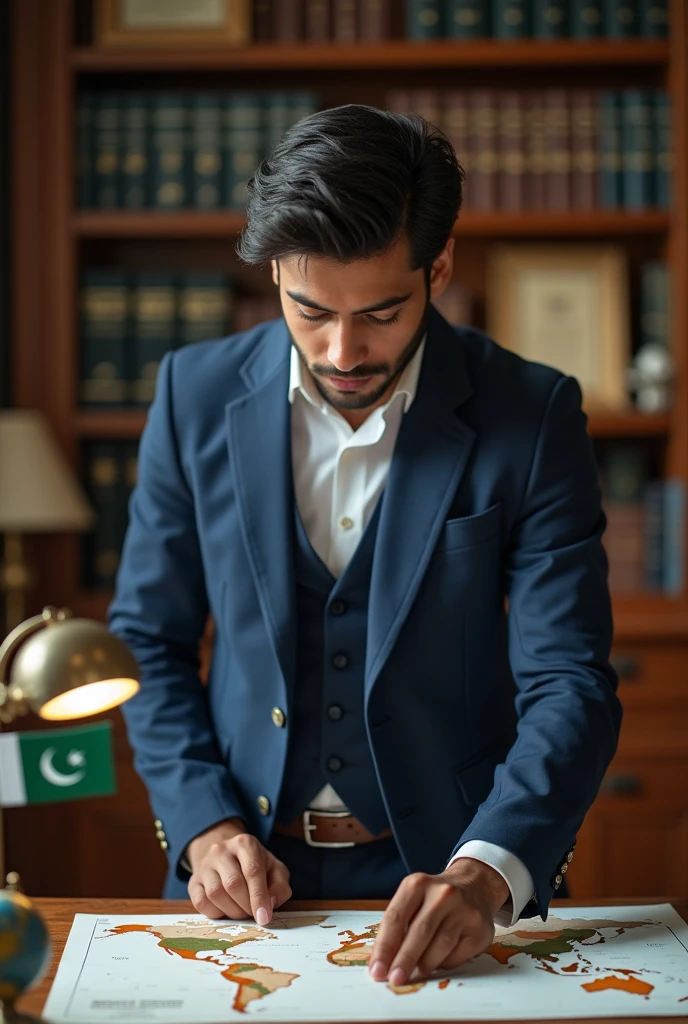 Create an Image of a male aspirant, working for Pakistan Foreign Services and keen to represent it's country in United Nations