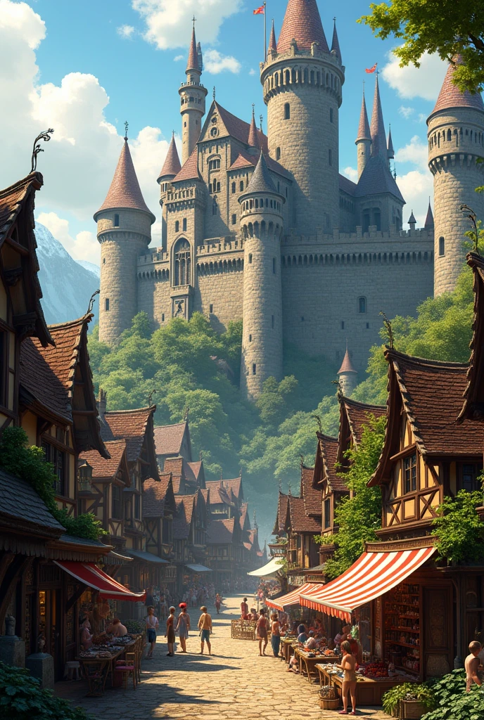 Beautiful and grand castle, surrounded by a large wall , inside there is a citadel with many cabins and businesses