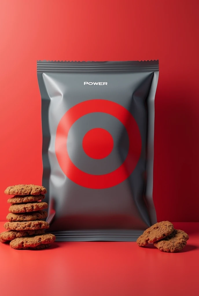 Minimalist grey and red protein bar packaging called Power
With a target symbol
