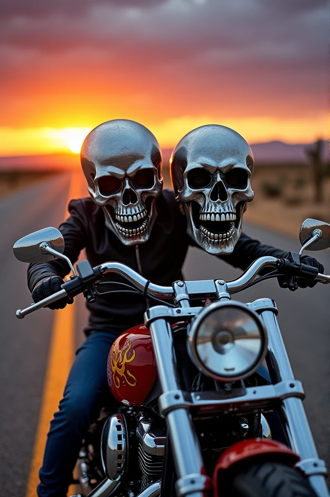 Couple of Skulls riding a motorcycle