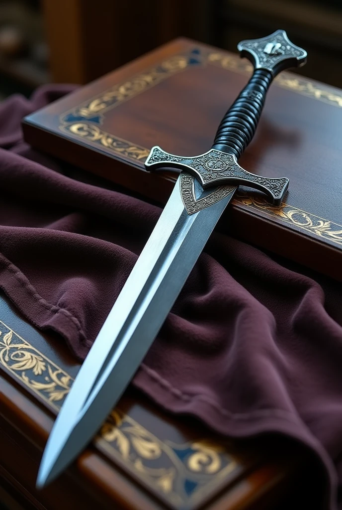 Create an image of a small sword made of titanium