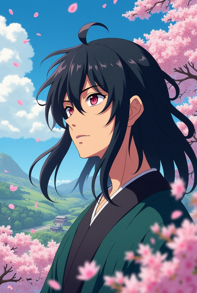 Yoriichi Tsugikuni( de demon slayer) anime style ghibli style. Looking at the face


