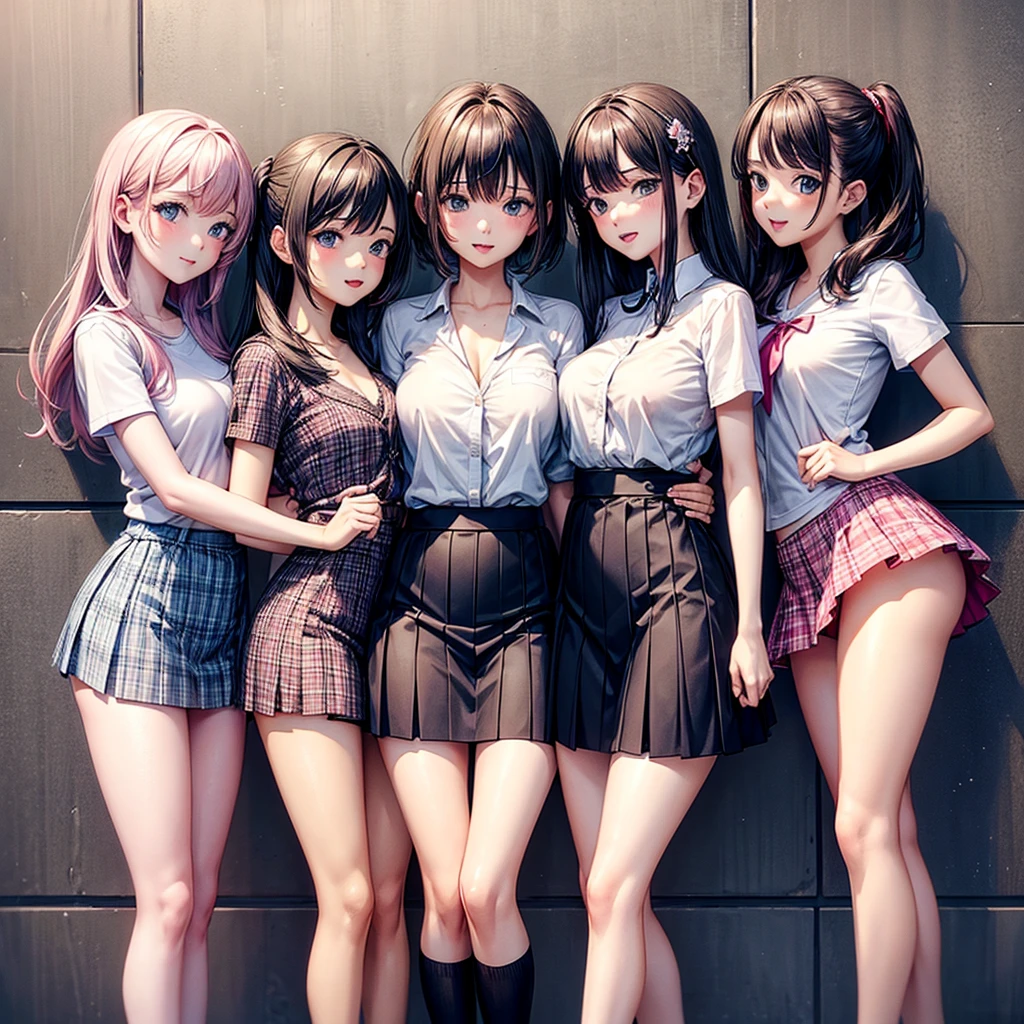 4 girls kissing in short skirts and panties