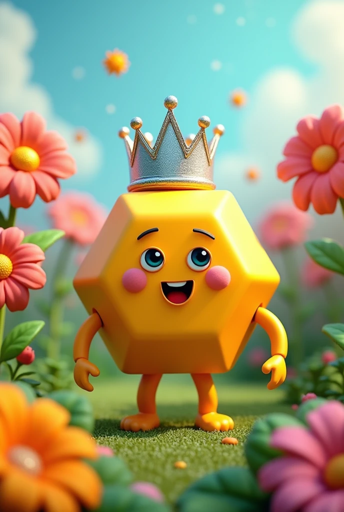 Hexagon with arms and legs with the silver part on top of its head