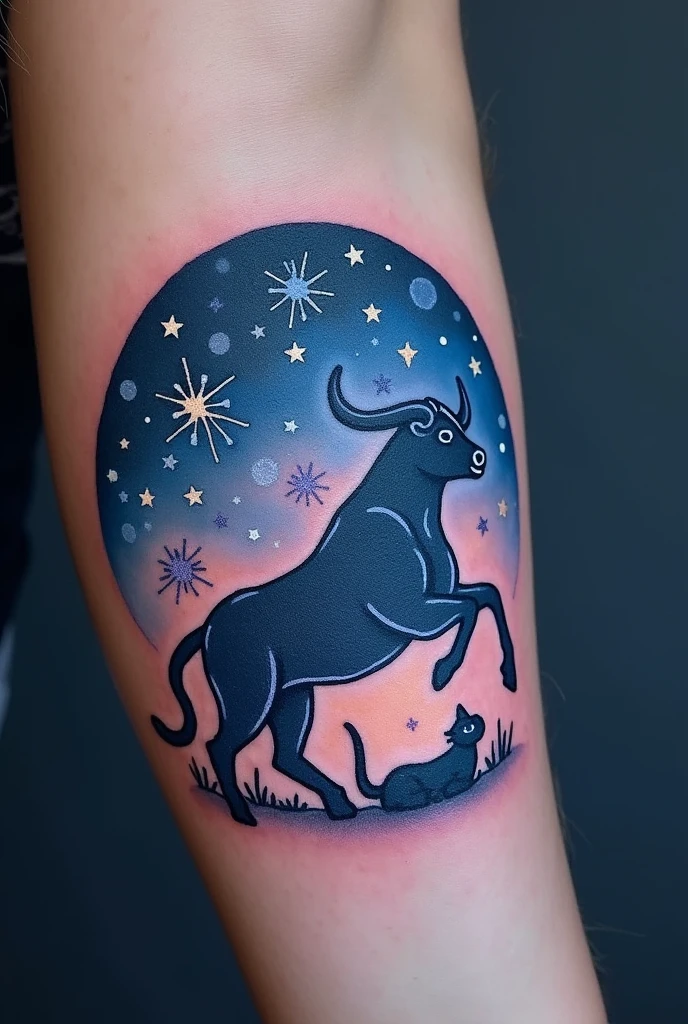 Taurus constellation tattoo with cats playing with the stars