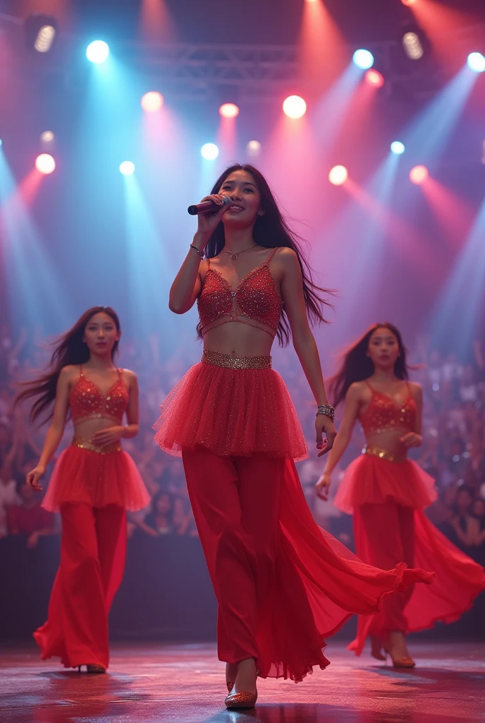 multi zoom up angle,realistic,8k,Beautiful multiple dark hiphop asian dance team girls, rock dancers estilo love dance team live, dancing and singing for her fans at the stadium