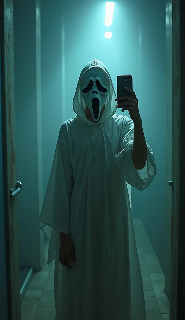 young, costume, scream mask, vape, in it, cool, selfie, White tunica