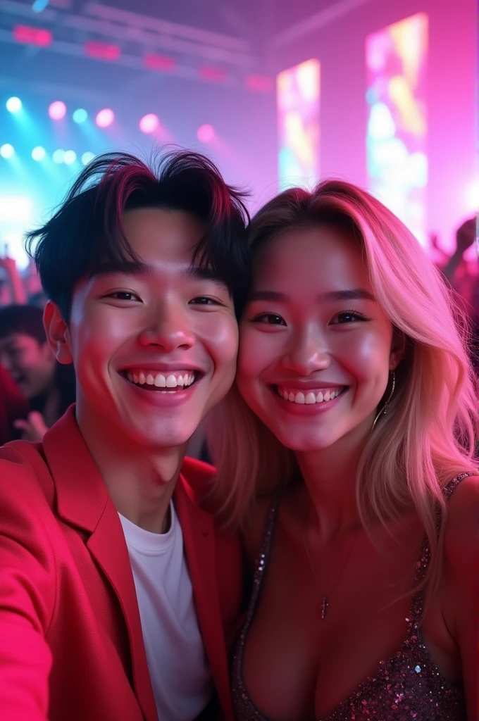 A selfie with Hoseok (former member of the male group Monsta X) with Rosé (member of the female group Blackpink)
