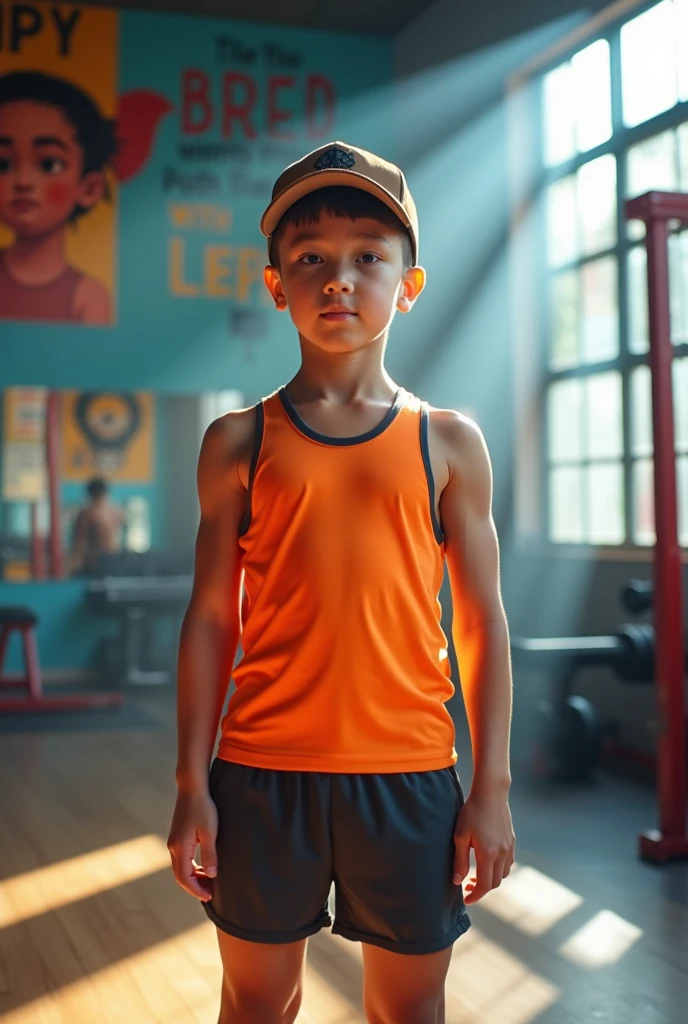 Boy with a brown cap at the gym