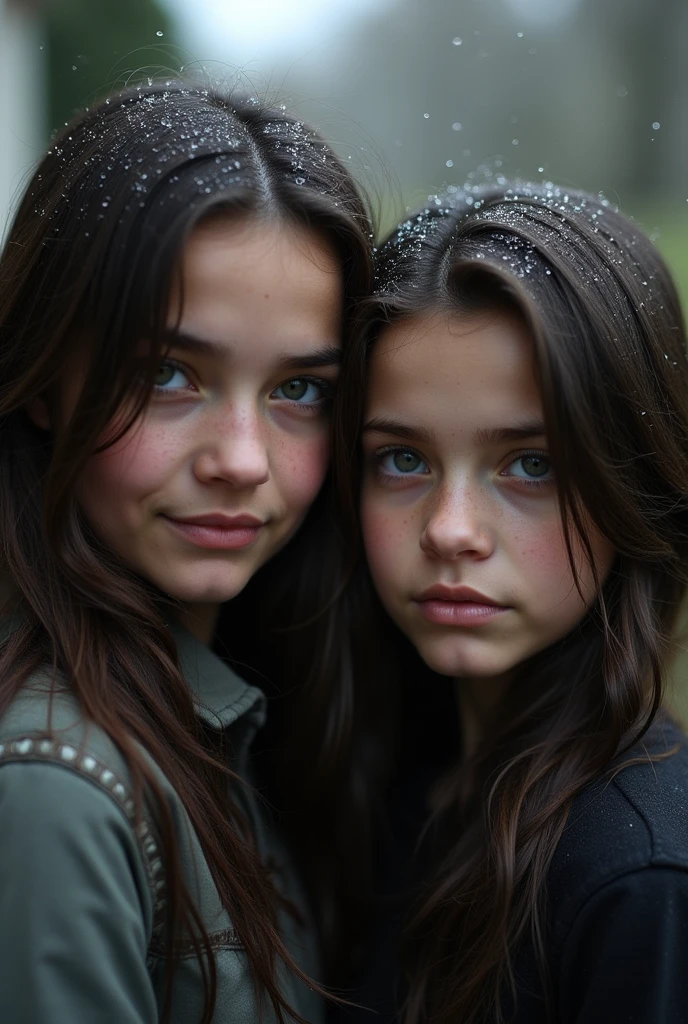 2 filles s'embrassant,cheveux longs,peau rugueuse,De dos,Mise au point du visage,(regarder le spectateur:1.2),cheveux humide,sombre,polaroïd,(profondeur_de_champ:1.5),Jours de pluie,En plein air,rue,cheveux entre les yeux,éclairage