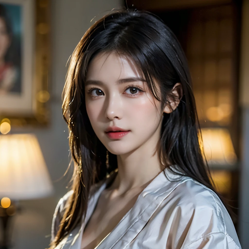 (Realistic)、(Realistic:1.2)、(High resolution)、Very detailed、Very beautiful face and eyes、1 person、Delicate body、(Highest quality、Attention to detail、Rich skin detail)、(Highest quality、8k、Oil paint:1.2)、Very detailed、(Realistic、Realistic:1.37)、Bright colors、Full Body Shot,black_hair, Beautiful 8k eyes,Looking_in_audience,One person in,Are standing,((Very beautiful woman, Fuller lips, Japanese pintern kimono))、((華やかin色鮮やかな日本の着物)))、(((blackhair)))、(((Dull plug，long straight hair)))、((( 古い日本家屋in (short focus :1.4),)))、(masterpiece, Highest quality, Highest quality, Official Art, beautifully、beautiful:1.2),(Fractal Art:1.3),Sengoku period、Greg Rutkowski：Alphonse Much Lop,short ,uchikake,nishijin ori,(realistic Light and shadow), (real and delicate background),(Calm colors, Dim color, soothing tones:1.3), Low saturation, (Very detailedな:1.2), (Noir:0.4),draw,Blurred_Light_background, (Bright colors:1.2), cinematic Lighting, ambient Lighting,Single Shot,Shallow focus,pink lip,Blurred Light background,Eros,Big Breasts