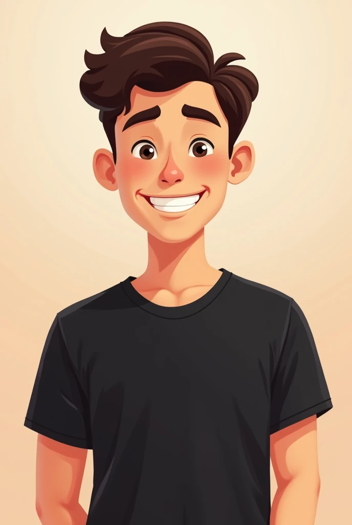 I want a male character with beige skin, dark brown hair wearing a black t-shirt appearing centered as a simple 2d cartoon profile picture