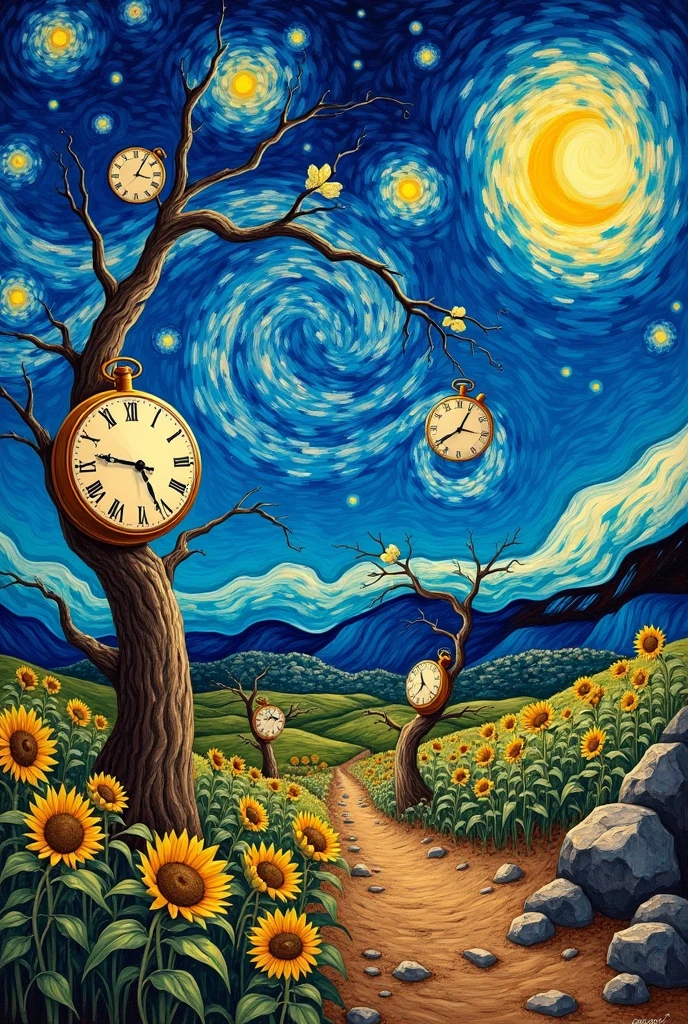 salvador dali persistence of memory with van gogh style