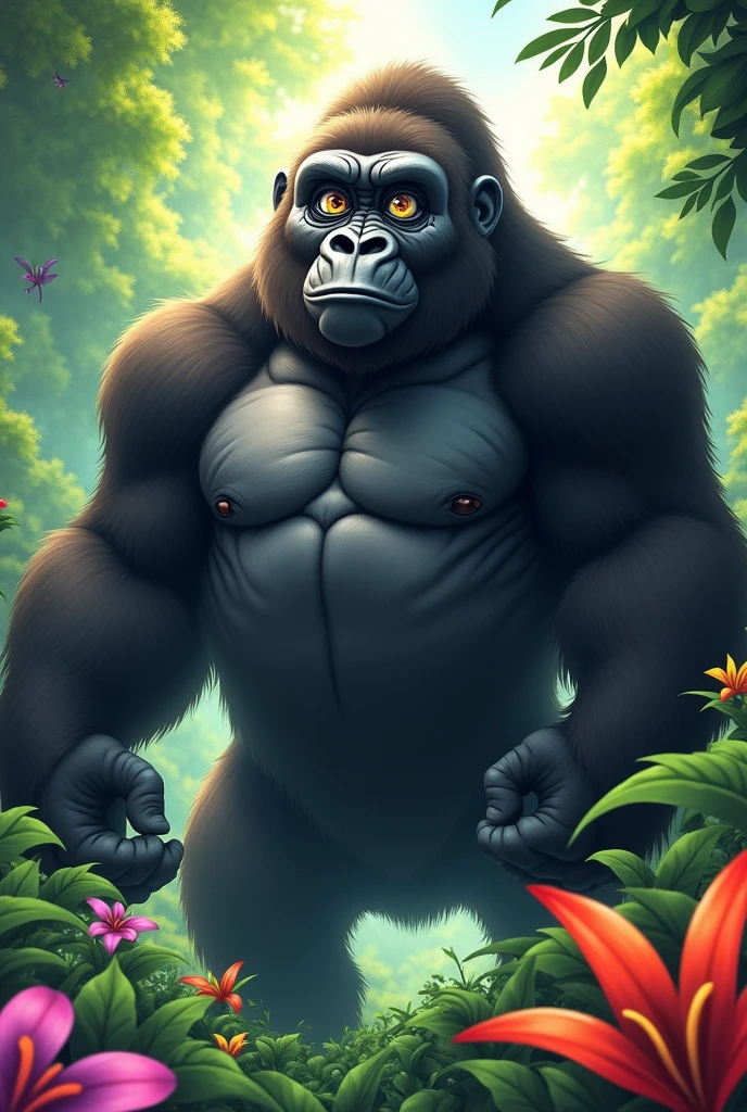 The gorilla has the face of an anime girl.