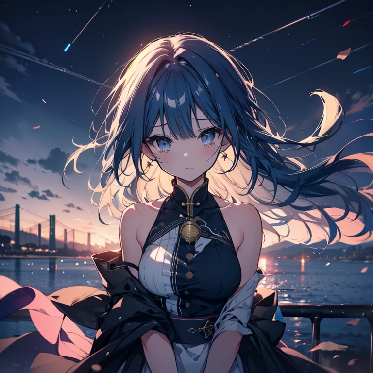 1 person、Mature、Ample breasts、Long Hair、Navy Blue Hair、Hair blowing in the wind、Fleeting、Delicate hair、dress、Shoulder Bare、pray、Night Sky、Lakeside、Stars Shining、mysterious、sing、Sad face、Dwelling on it、白いdress、An endless hell、Tears、I can't see the future、Dark Night、Calm before the storm、High resolution、Highest quality