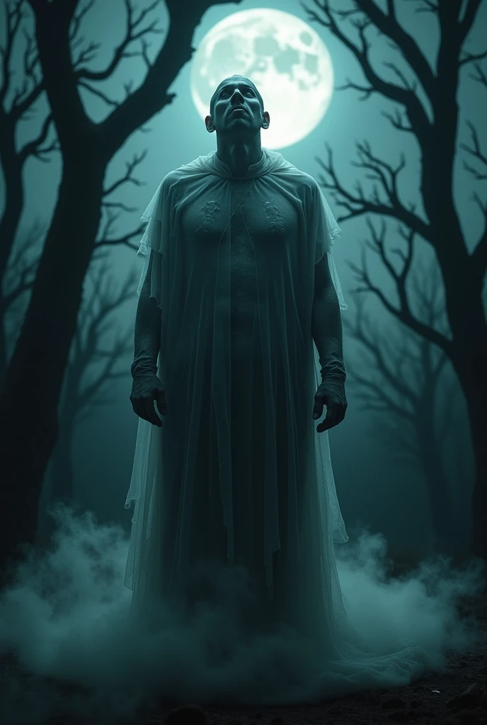 A man with a face of terror is wearing a haunted suit of terror