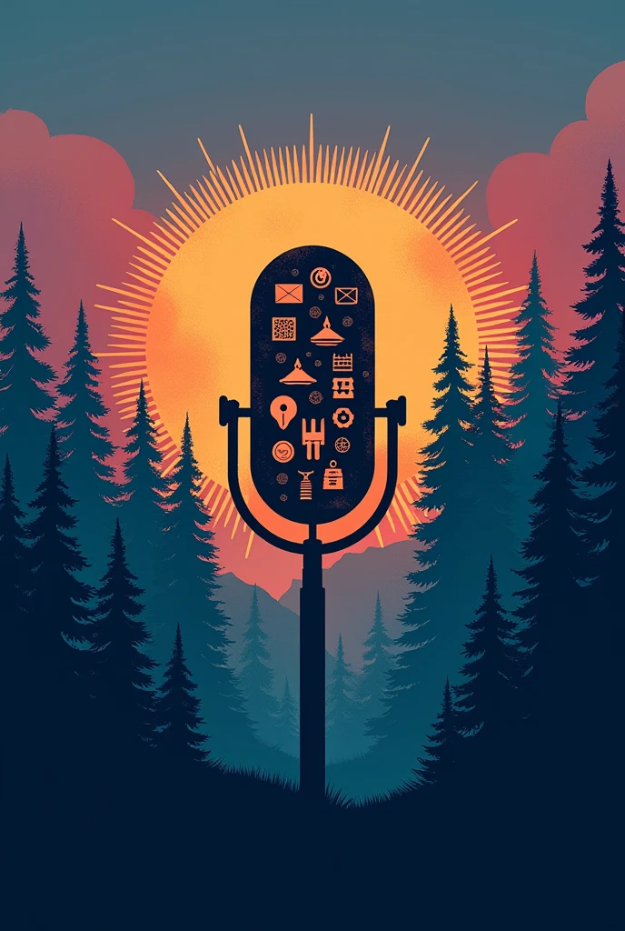 Create a brand logo for Podcasts with images of various scouting symbols 
