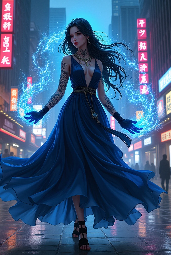 Make me a woman who is an ink mage in the style of the Boku no Hero anime