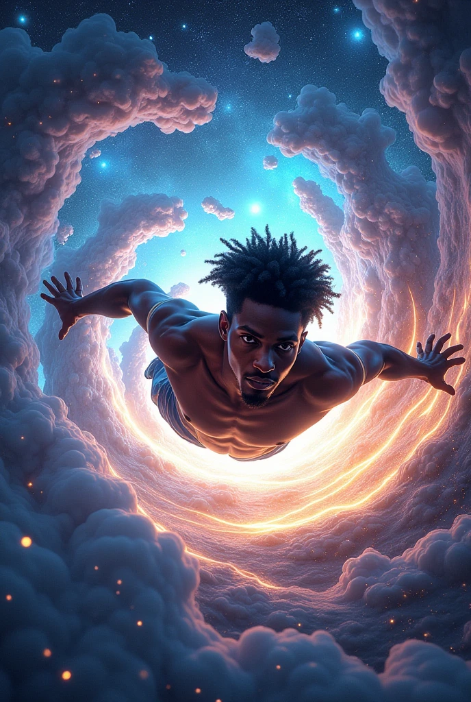 Young black man falls through a space-time portal