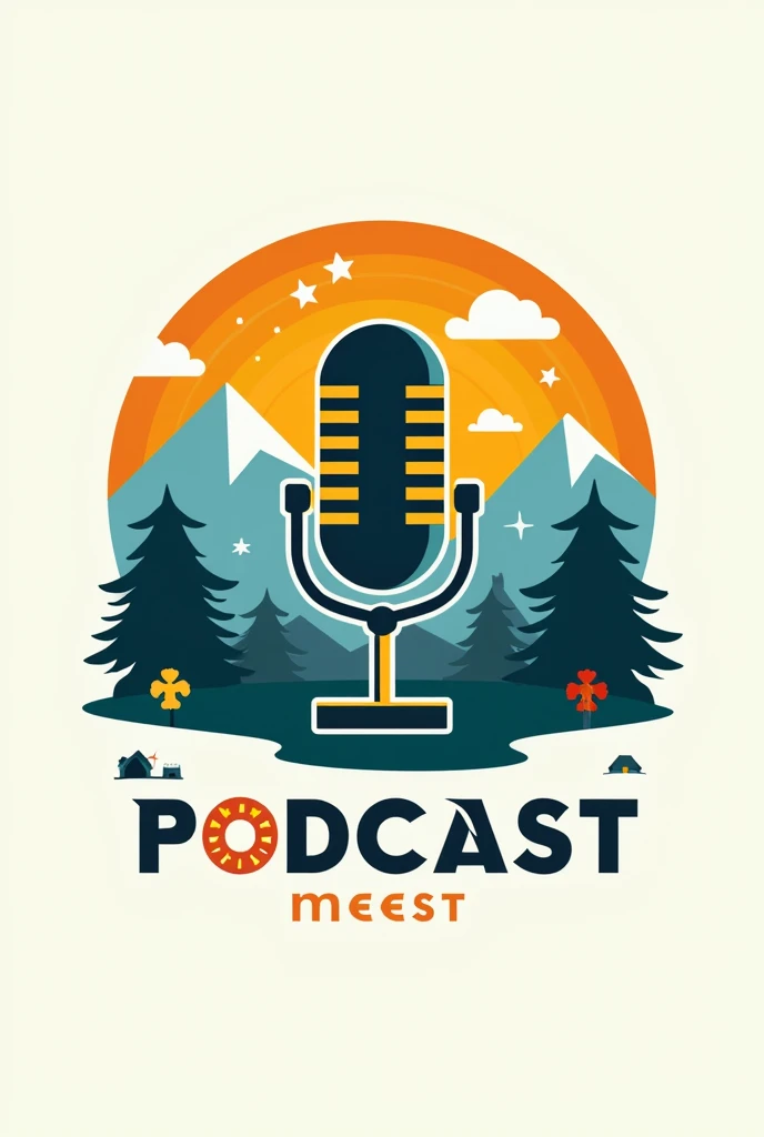 Create a brand logo for Podcasts with images of various scouting symbols 
