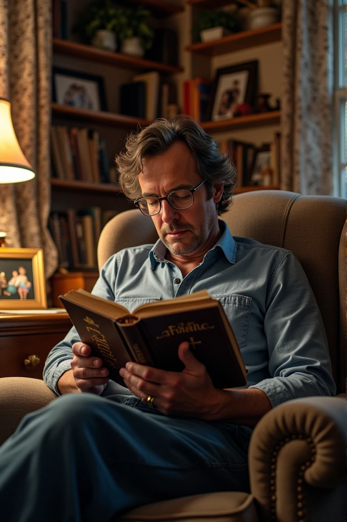 Person reading the Bible sitting in a chair