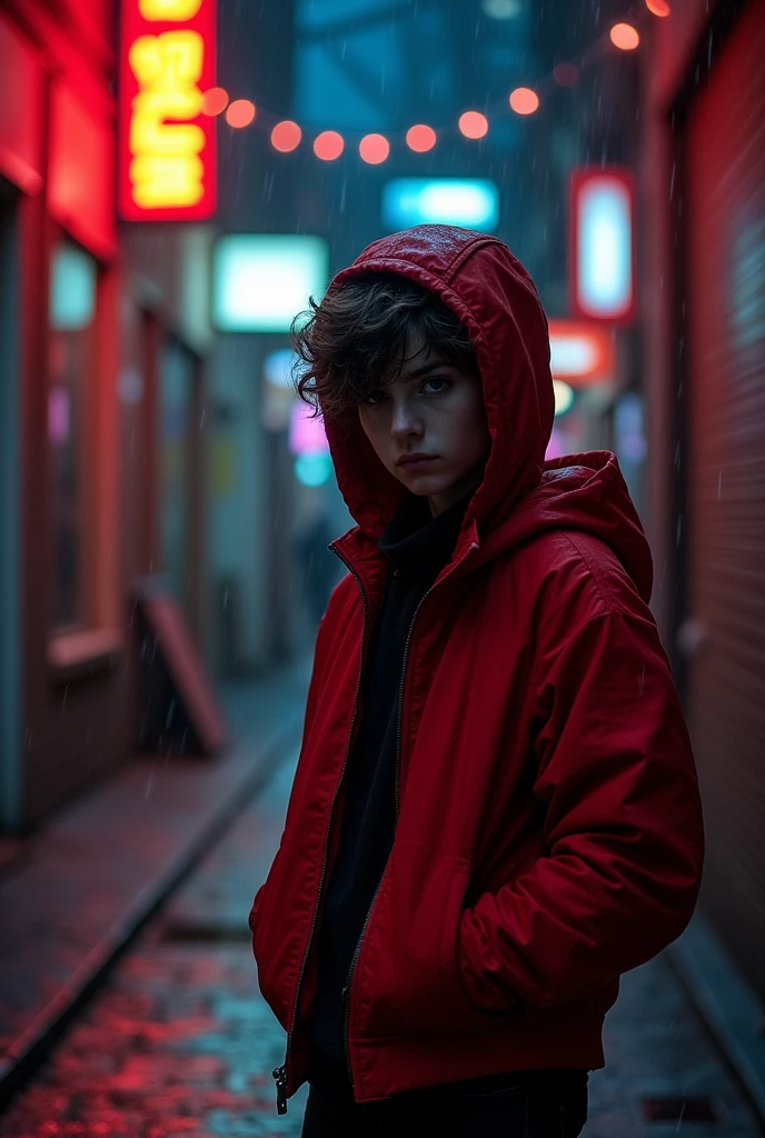 Shadowy teenager with a red jacket